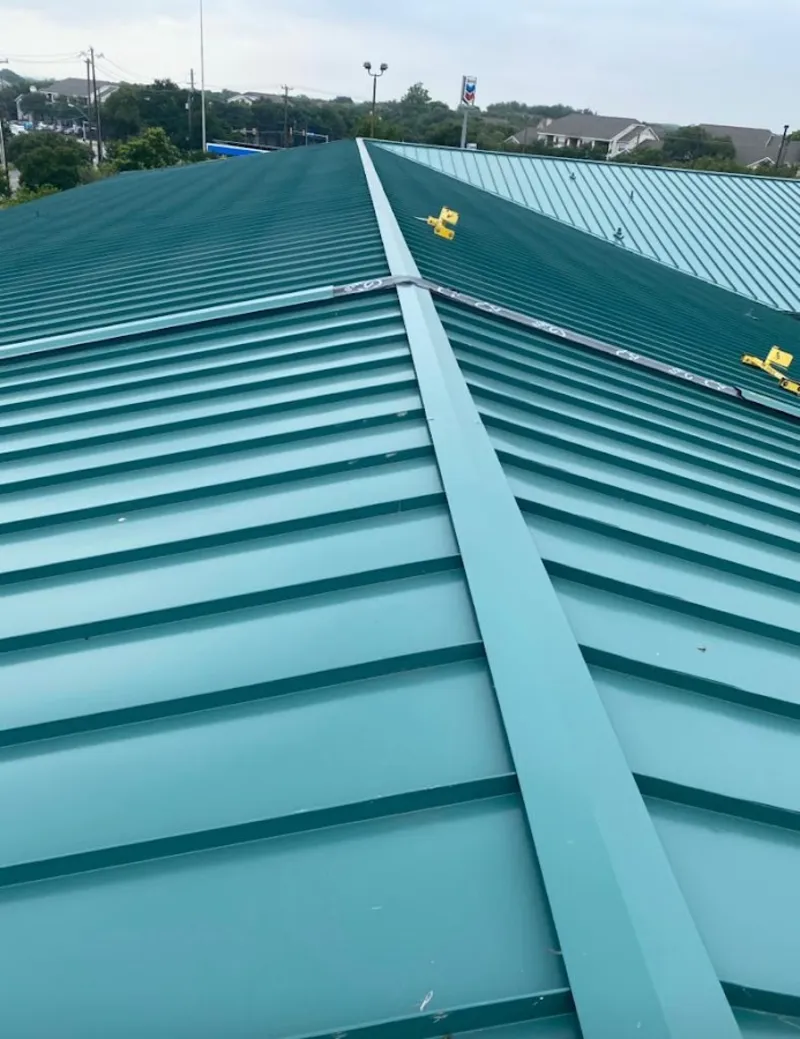 Green commercial metal roof ridge and valley for Metal Roof Repair in Bear Valley Springs
